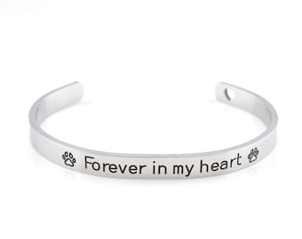Regali per amanti degli animali, bracciale rigido in argento, amante dei cani, amante dei gatti, braccialetto per la perdita di un animale domestico, memoriale per cani, memoriale per gatti, gioielli personalizzati, amante dei cani