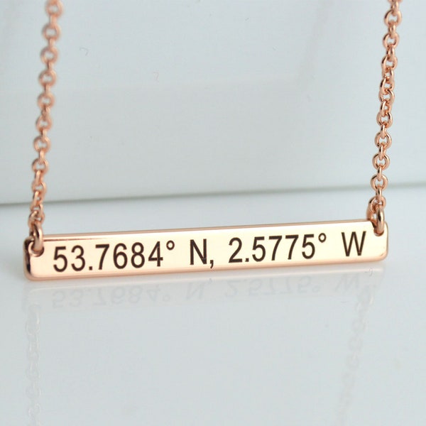 Personalized Bar Necklace, Personalized Jewelry, Rose Gold Jewelry, Name Necklace, Coordinate Necklace for Her, Custom Bar Necklace