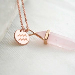 Rose Quartz Zodiac Necklace, Crystal Necklace, Healing Jewellery, Delicate Necklace, Necklaces for Women, Gemstone Jewelry,Gift Idea for Her