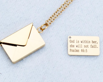 Personalised Envelope Locket Necklace, Hidden Message Bible Verse Christian Jewellery, Engraved Gift for Her, Mum, Daughter, Goddaughter