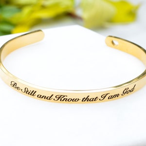 Be Still Cuff Bracelet, Christian Gifts,Psalms Bracelet,Religious Jewellery,Bracelets for Her,Bible Verse Jewelry,Personalised Gold Bracelet