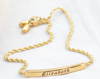 Pulsera con placa de identificación, pulsera de barra grabada personalizada, pulsera deslizante, pulsera de barra curva de doble cara grande, regalo de cumpleaños para ella