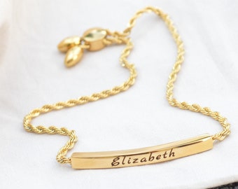 Bracelet barrette personnalisé, Bracelet prénom, Bijoux gravés, Cadeaux personnalisés pour elle, Bracelet en or pour femme, Bracelet barrette personnalisé