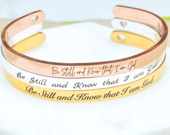 Be Still Cuff Bracelet, Christian Gifts,Psalms Bracelet,Religious Jewellery,Bracelets for Her,Bible Verse Jewelry,Personalised Gold Bracelet