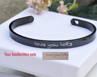 Personalized Handwriting Cuff • Engraved Actual Handwriting Bracelet • Keepsake Jewelry • Custom Signature Jewelry