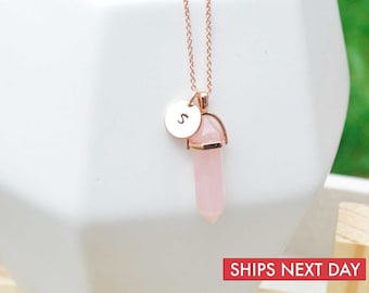 Rose Quartz Necklace, Personalised Rose Gold Necklace, Gemstone Necklace, Healing Necklace, Bridesmaid Gift, Necklaces for Women, Gift Ideas