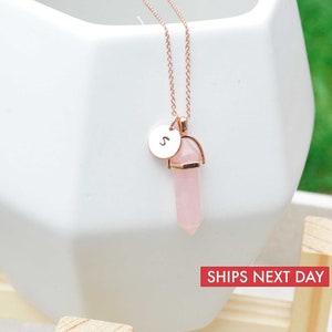 Rozenkwartsketting, gepersonaliseerde roségouden ketting, edelsteenketting, helende ketting, cadeau bruidsmeisje, kettingen voor vrouwen, cadeau-ideeën