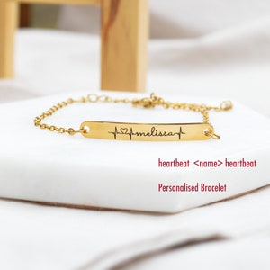 Gepersonaliseerde hartslagarmband, gouden armband, armbanden voor vrouwen, gegraveerde sieraden, gepersonaliseerde naamarmband, gepersonaliseerde aangepaste cadeaus