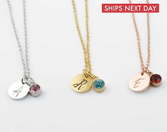 Name Initial Birthstone Necklace, Silver Jewelry, Necklaces for Women, Christmas Gifts, Silver Necklace, Birthday Gifts for Her