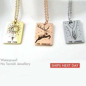 Collana con tarocchi, ciondolo con etichetta spirituale delicata, impermeabile e anti-ossidazione, collana simbolica in oro/oro rosa, migliore amica, regali di astrologia