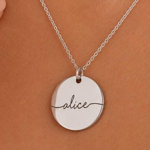 Personalised Name Necklace, Custom Name Disc Pendant, Engraved Necklace, Initial Necklace, Dainty Jewelry, Bridesmaid Necklace, Gift for Mum