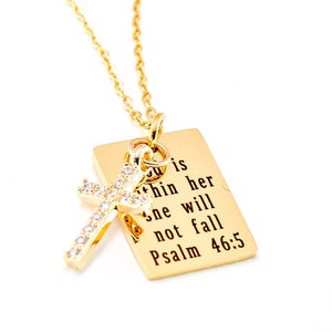 Personalized 14k Gold Cross Charm Necklace, Bible Verse Necklace for Women, Religious Scripture Necklace, Gift for Her, Christmas Gift