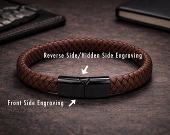 Men's Hidden Message Bracelet, Leather bracelet for him, Custom Bracelet for Men, Personalised Name Jewellery for Dad, Boyfriend, Husband