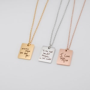Handwriting Rectangle Necklace, Personalised Gifts for Her, Gold Necklace, Personalized Signature Keepsake, Memorial meaningful gift
