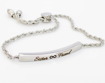 Silver Infinity bar bracelet • Name Bracelet • Infinity Slider Chain Bracelet • Personalized Gifts for Her • Silver Bracelet for women