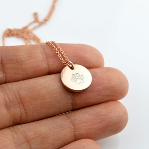 Paw Print Necklace, Engraved Necklace, Rose Gold Jewelry, Disc Necklace, Dog Lover, Pet Lover, Pet Loss,Personalised Memorial Jewelry image 5