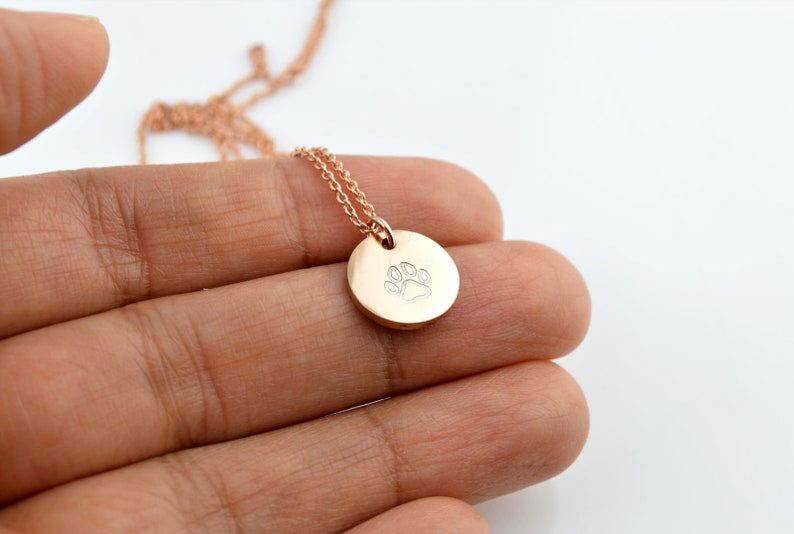 Paw Print Necklace, Engraved Necklace, Rose Gold Jewelry, Disc Necklace, Dog Lover, Pet Lover, Pet Loss,Personalised Memorial Jewelry image 5