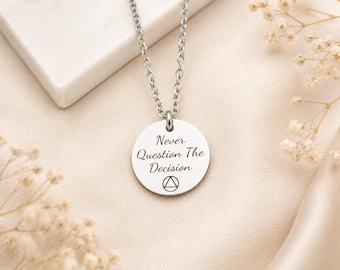 Sobriety Necklace, AA NA Recovery Symbol Pendant, Personalised Soberversary Gift, 1 Year Sober Milestone Gift for Him Her Sponsor