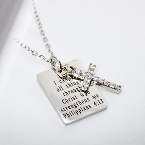 Personalisierte Silber Kreuz Charm Halskette, Bibel Vers Halskette für Frauen, katholische Schrift Halskette, Geschenk für sie, christlicher Schmuck