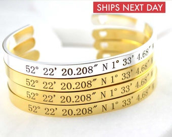 Coordinates Cuff Bracelets, Personalized Cuff Bracelet, Custom Bracelet, Anniversary Gifts,  Best Friend Gifts, Engraved Jewelry, Birthday