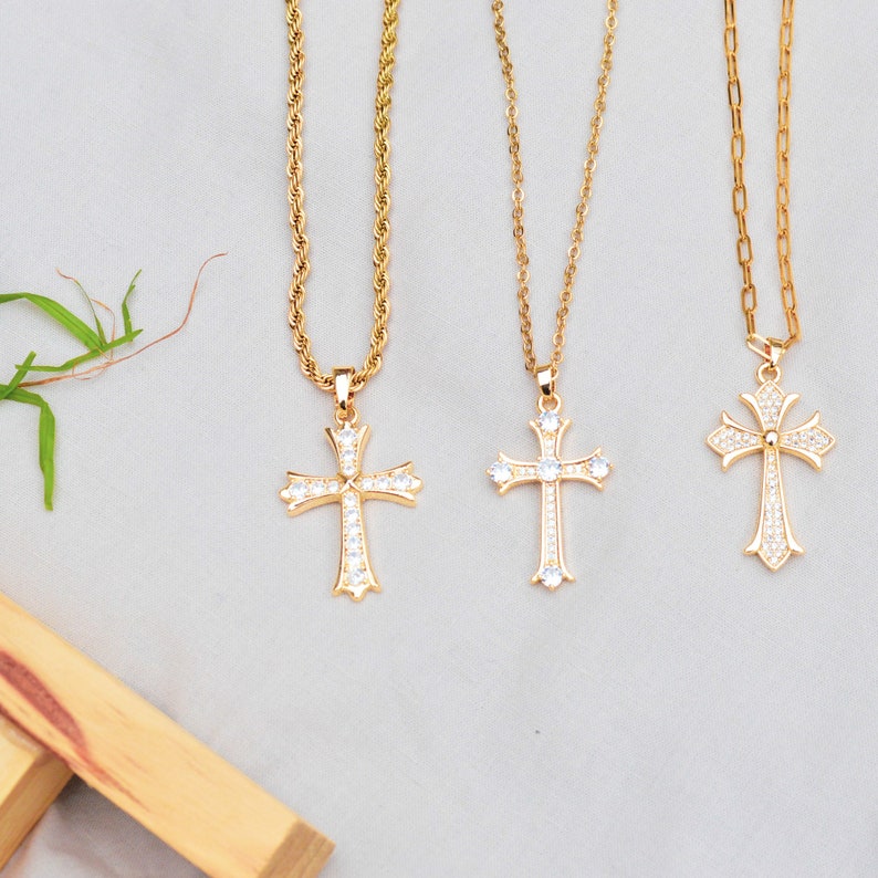 Gold Christian Cross Pendant Necklace • 18k Gold Filled Cross Necklace ...