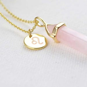 Rose Quartz Zodiac Necklace, Crystal Necklace, Healing Jewellery, Delicate Necklace, Necklaces for Women, Gemstone Jewelry,Gift Idea for Her