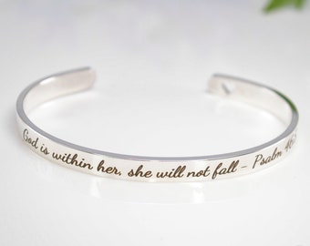 Christian Cuff Bracelet, Psalms Bracelet, Silver Bracelet, Bible Verse Cuff, Mothers Day Gifts, Christmas Gifts, Personalised Gifts for Her