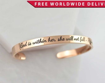 God is within her engraved bracelet Christian Bracelet for Women Waterproof Cuff Bracelets Christian Gifts Best Friend Cuff Bracelet