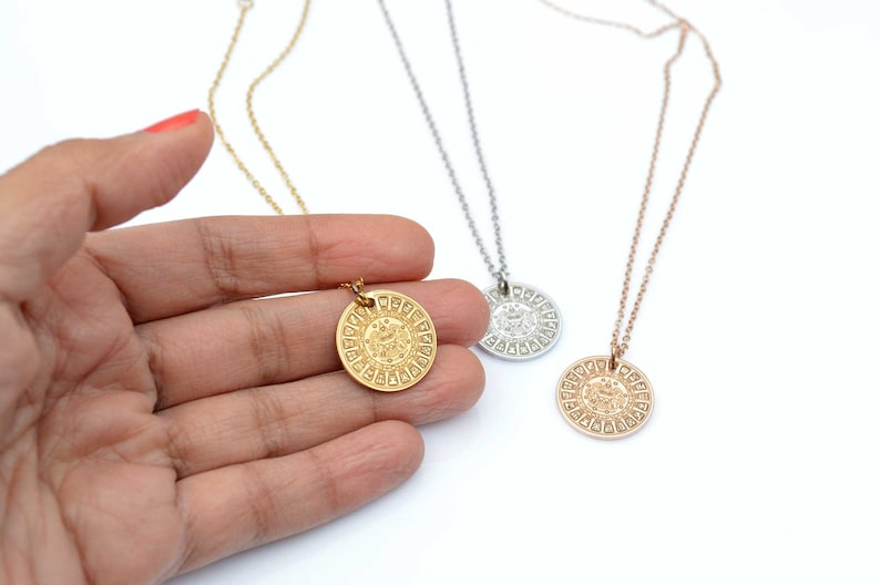 Aztec Mayan Calendar Necklace Good Luck Charm Coin Necklace - Etsy