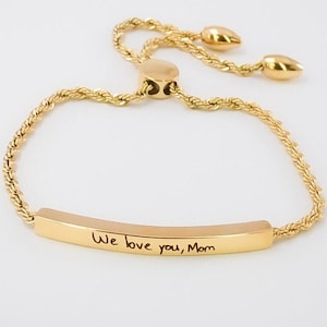 Handschrift Slider Chain Armband, Gepersonaliseerde Cadeaus voor haar, Gouden Ketting, Gepersonaliseerde Handtekening Aandenken, Memorial betekenisvol cadeau afbeelding 2