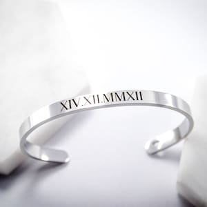 Roman Numeral Cuff Bracelet • Silver Jewelry • Engraved Silver bracelet • Bridesmaid Gifts • Gift for her • Bracelets for Women