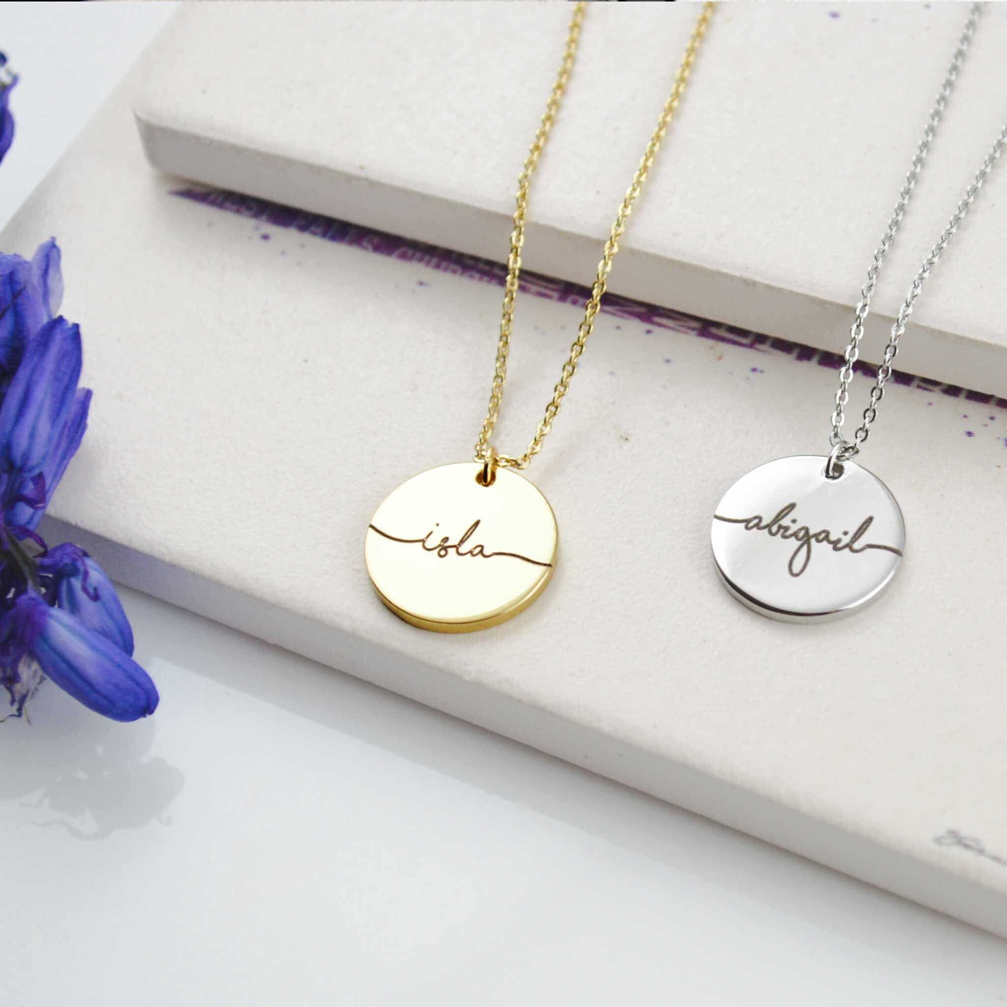 925 Solid Sterling Silber Halskette, Benutzerdefinierte Namen Halskette, Disc Halskette, personalisierter Name, personalisierter Schmuck, Halsketten für Frauen