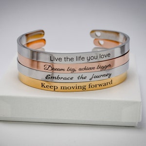 Motivational Quote Cuff Bracelet,  Metal colour writing, Encouraging quote, Mothers Day Gifts, Christmas Gifts, personalized gifts for her