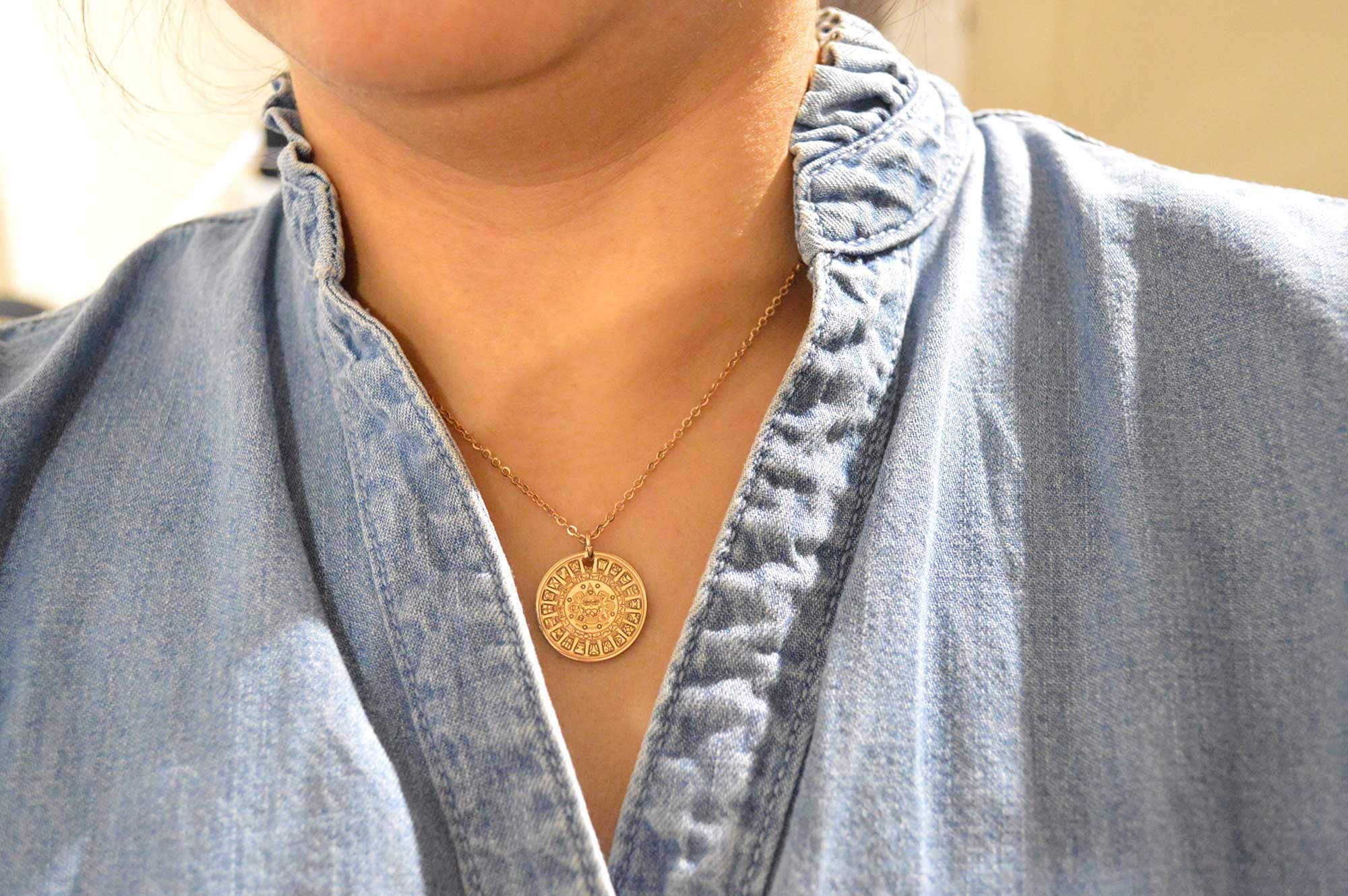 aztec-mayan-calendar-necklace-coin-necklace-celestial-etsy-uk