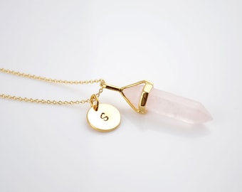 Rose Quartz Necklace, Gold Necklace, Gemstone Necklace, Rose Quartz, Healing Necklace, Gifts for Mom, Necklaces for Women, Gift Ideas
