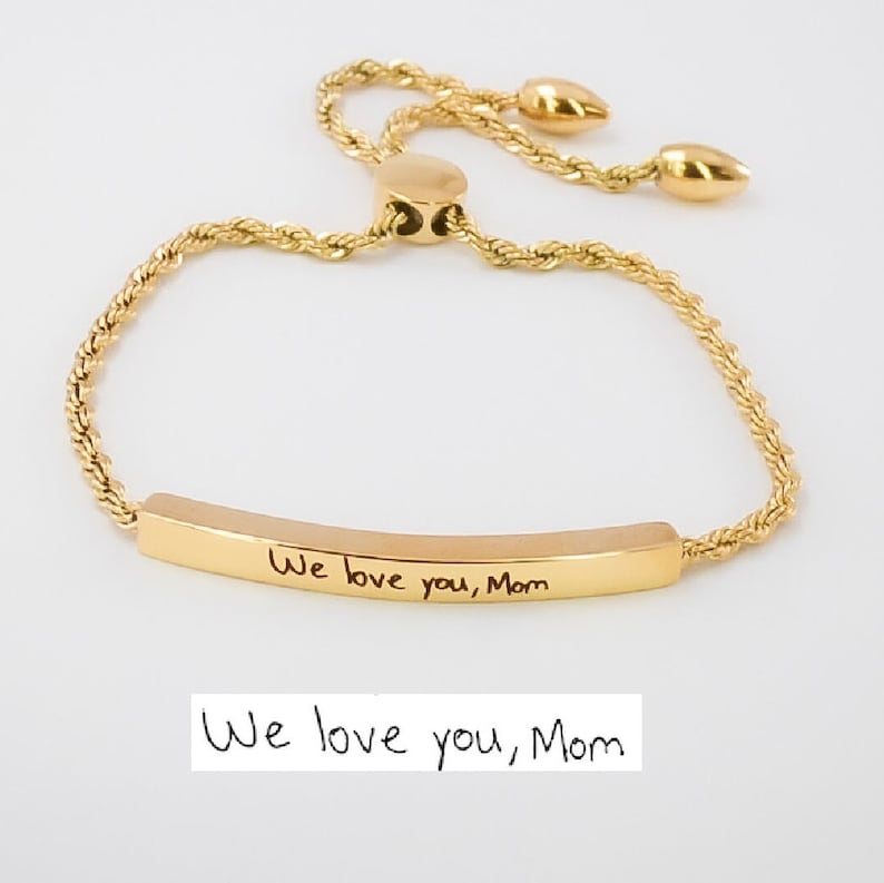 Handschrift Slider Chain Armband, Gepersonaliseerde Cadeaus voor haar, Gouden Ketting, Gepersonaliseerde Handtekening Aandenken, Memorial betekenisvol cadeau afbeelding 1