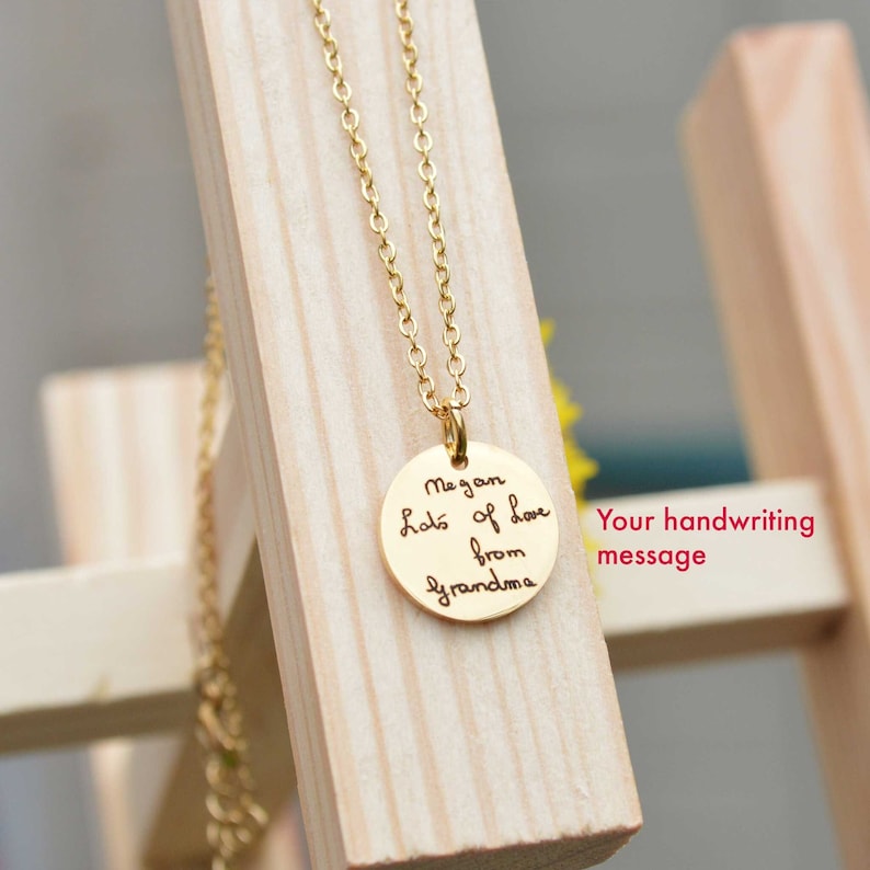 Handwriting Necklace, Personalised Gifts for Her, Gold Necklace, Personalized Signature Keepsake, Memorial meaningful gift, Engraved Gift image 1