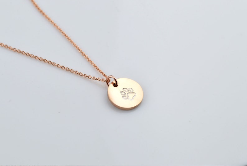 Paw Print Necklace, Engraved Necklace, Rose Gold Jewelry, Disc Necklace, Dog Lover, Pet Lover, Pet Loss,Personalised Memorial Jewelry image 6