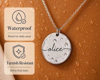 Sterling Silver Name Necklace, 925 Personalised Disc Pendant, Dainty Engraved Silver Necklace, Gift for Mum, Sister, Daughter, Wife