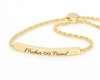 Gold Infinity bar bracelet • Name Bracelet • Infinity Slider Chain Bracelet • Personalized Gifts for Her • Gold Bracelet for women