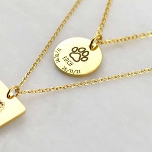 Dog Paw Necklace, Personalised Memorial Jewelry, Initial and Date Necklace, Stainless Steel,Gold Necklace, Dog Mom Necklace Pet Loss Jewelry