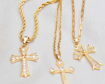 Gold religious cross charm • Christian Necklace • 18k Gold filled cross necklace • Christmas Gift • Necklace for Women • Mens Cross Necklace
