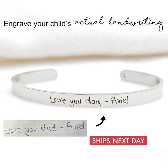 Personalized Handwriting Cuff • Engraved Actual Handwriting Bracelet • Keepsake Jewelry • Custom Signature Jewelry