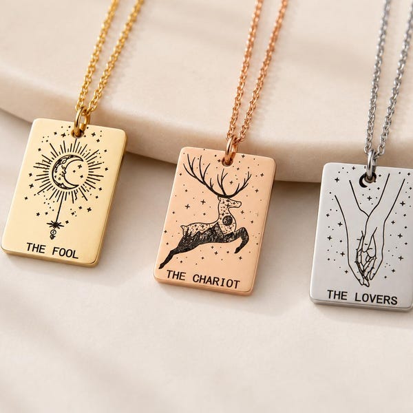 Collar con baraja de cartas del tarot, joyería para mujer, regalo personalizado para ella, sol, estrella de la fortuna, acero inoxidable, resistente al agua, no se deslustra, collar del zodiaco para ella