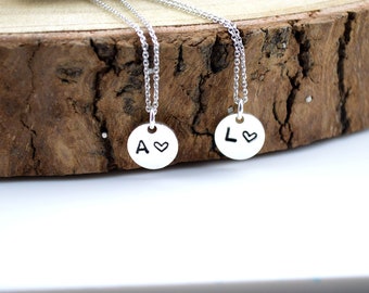 Initials Necklace, Disc Necklace, Personalized Disc Necklace, Silver Necklace, Layered Necklace, Dainty Necklace, Stamped Initial Necklace