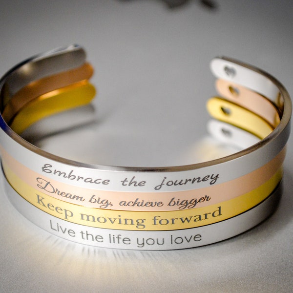 Motivational Quote Cuff Bracelet,  Embrace the change, Encouraging quote, Mothers Day Gifts, Christmas Gifts, personalized gifts for her