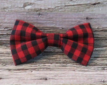 Red and Black Buffalo Plaid Bow Tie for Dogs or Cats • Pet Fashion • Dog Collar Accessories • Trendy Pets • Dog Collar Bow Ties