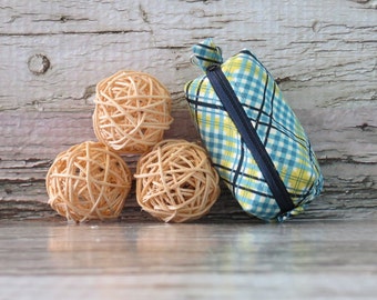 Blue and Yellow Plaid Poo Bag Dispenser • Dog Poo Bag Holder  • Clip On Leash Accessory • Dog Bag Carrier •  Waste Bag Dispenser