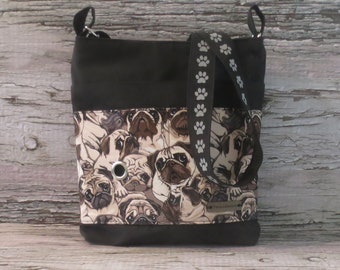 Black Minimalist Pug Dog Walking Bag • Adjustable Crossbody Dog Training Bag • Gift for Dog Walker • Gift for a Dog Mom