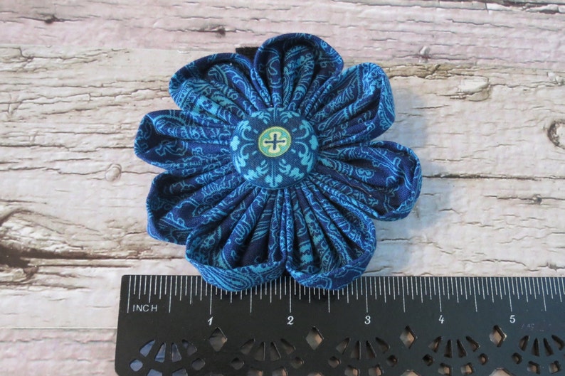 Blue Paisley Dog Collar Flower Pet Fashion Dog Wear Collar Corsage for Dogs Large 4" inches